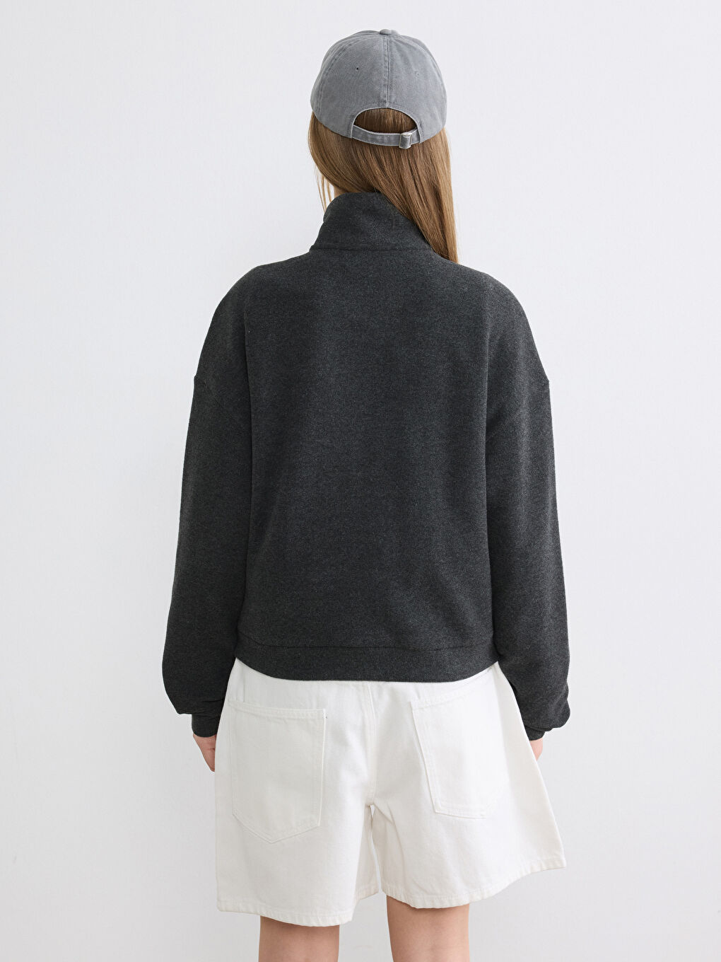 Суитшърт с цип за жени с висока яка, овърсайз-3