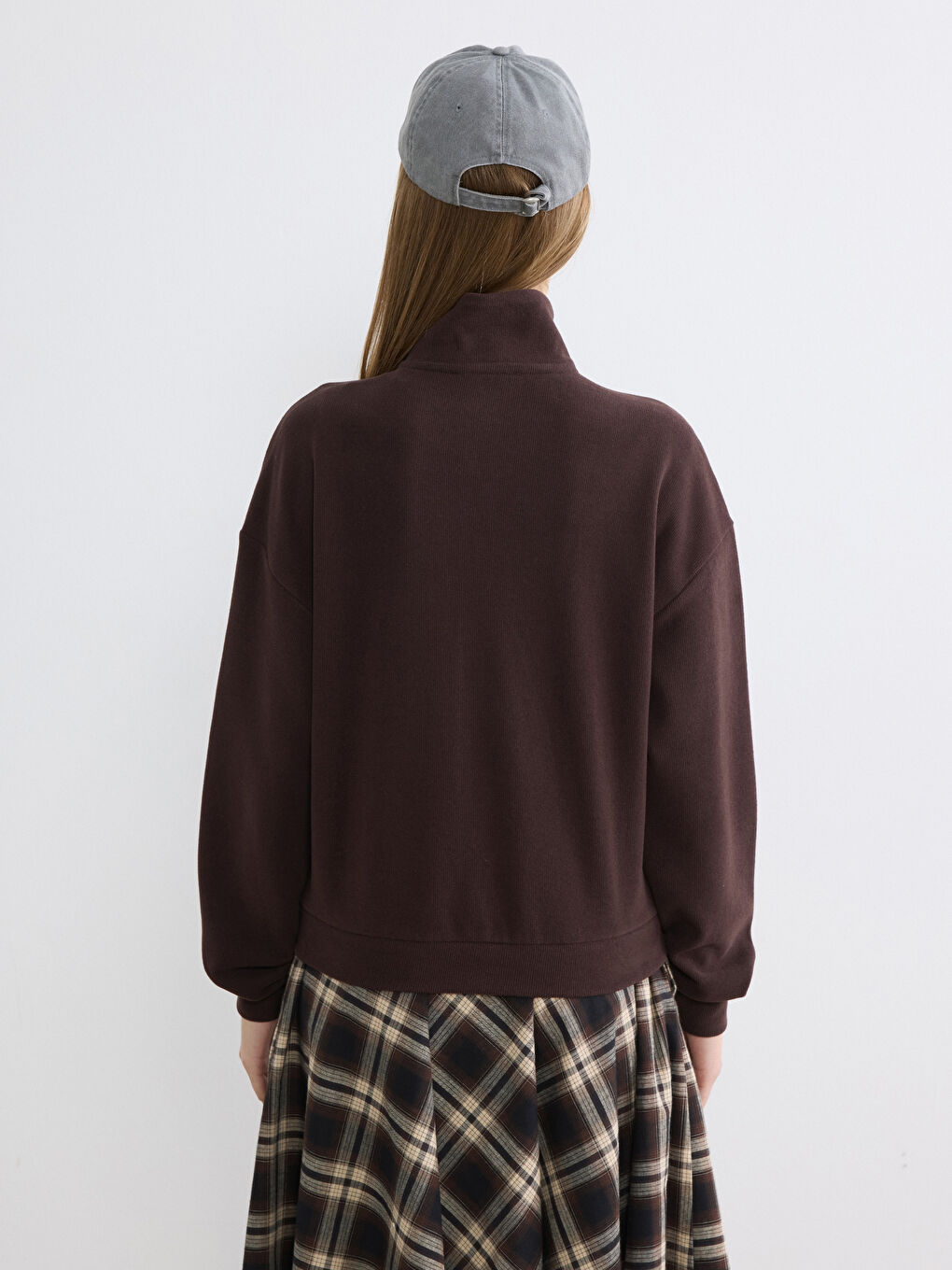 Суитшърт с цип Овърсайз за Жени с Висока яка-3