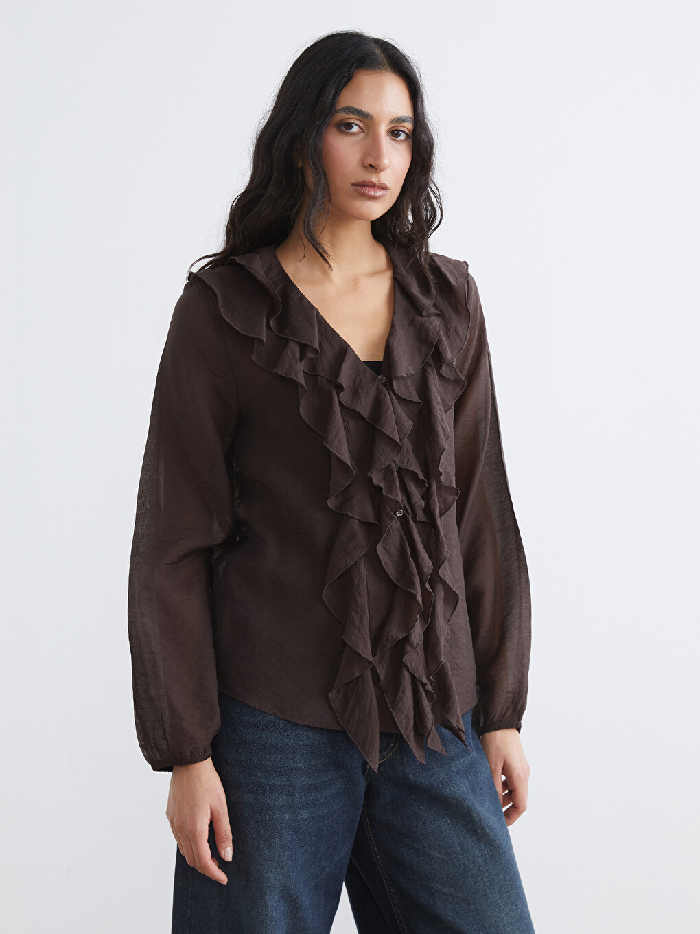 V Neck Frilled Blouse