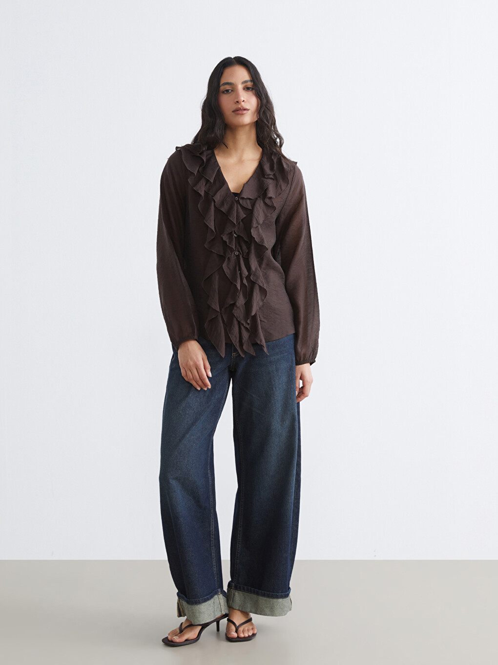 V Neck Frilled Blouse-1