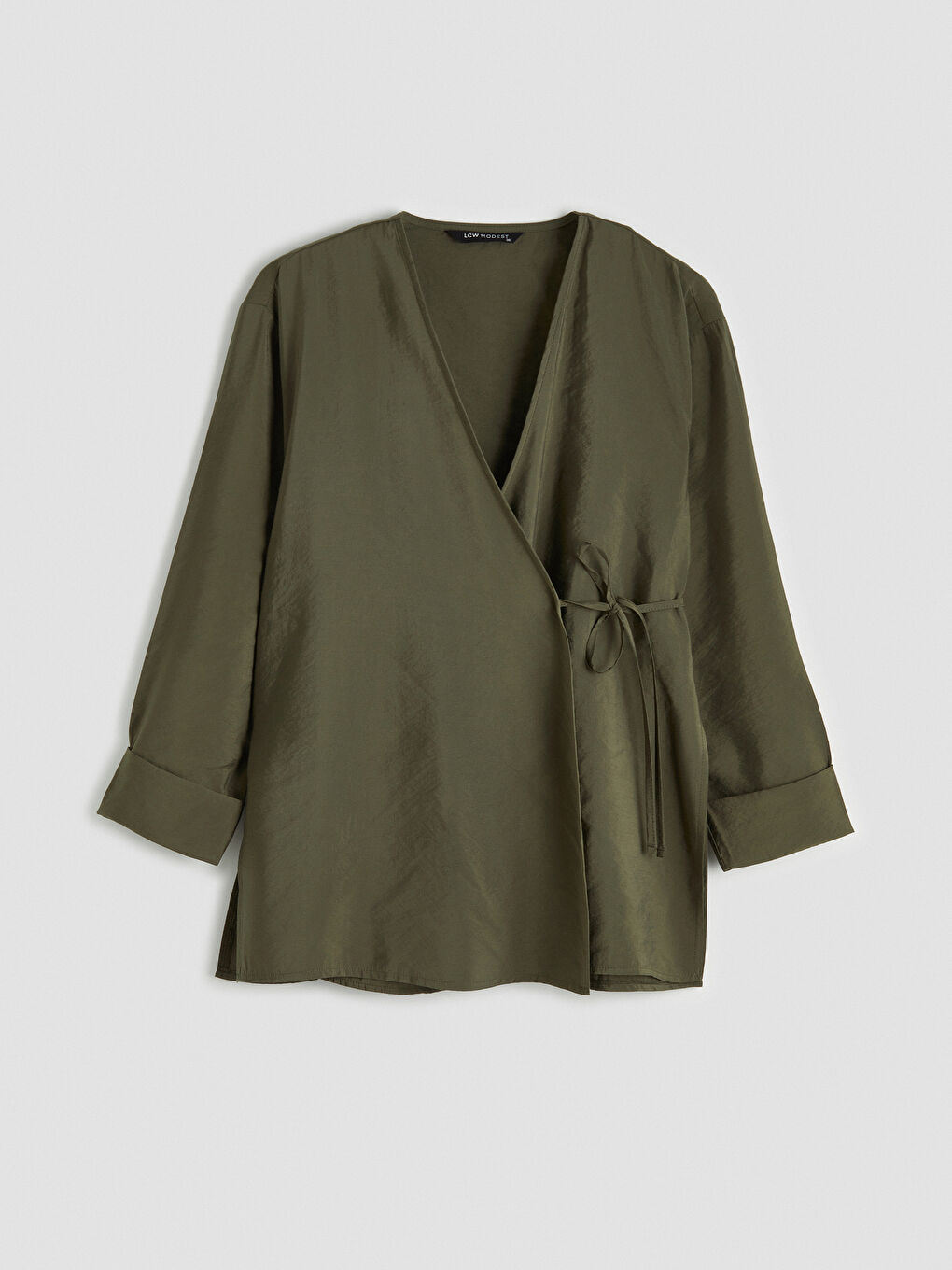 Haki Kruvaze Yaka Dokulu Modal Karışımlı Kadın Kimono-3