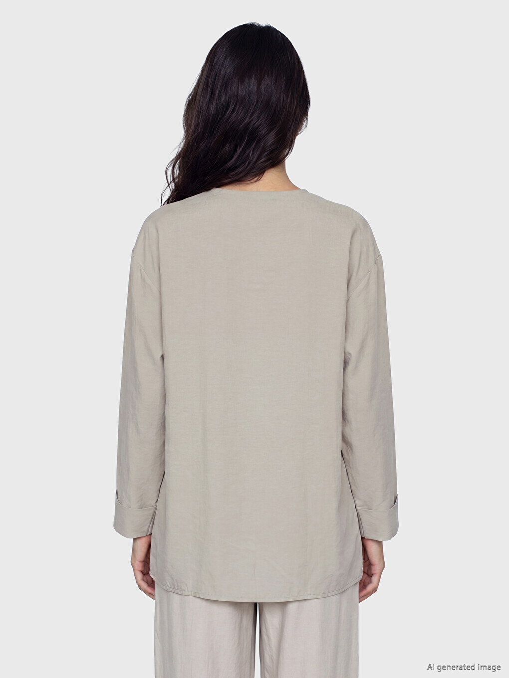 Gri Kruvaze Yaka Dokulu Modal Karışımlı Kadın Kimono-3