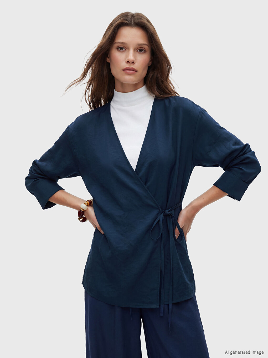 Double Breasted Textured Modal Blend Women's Kimono