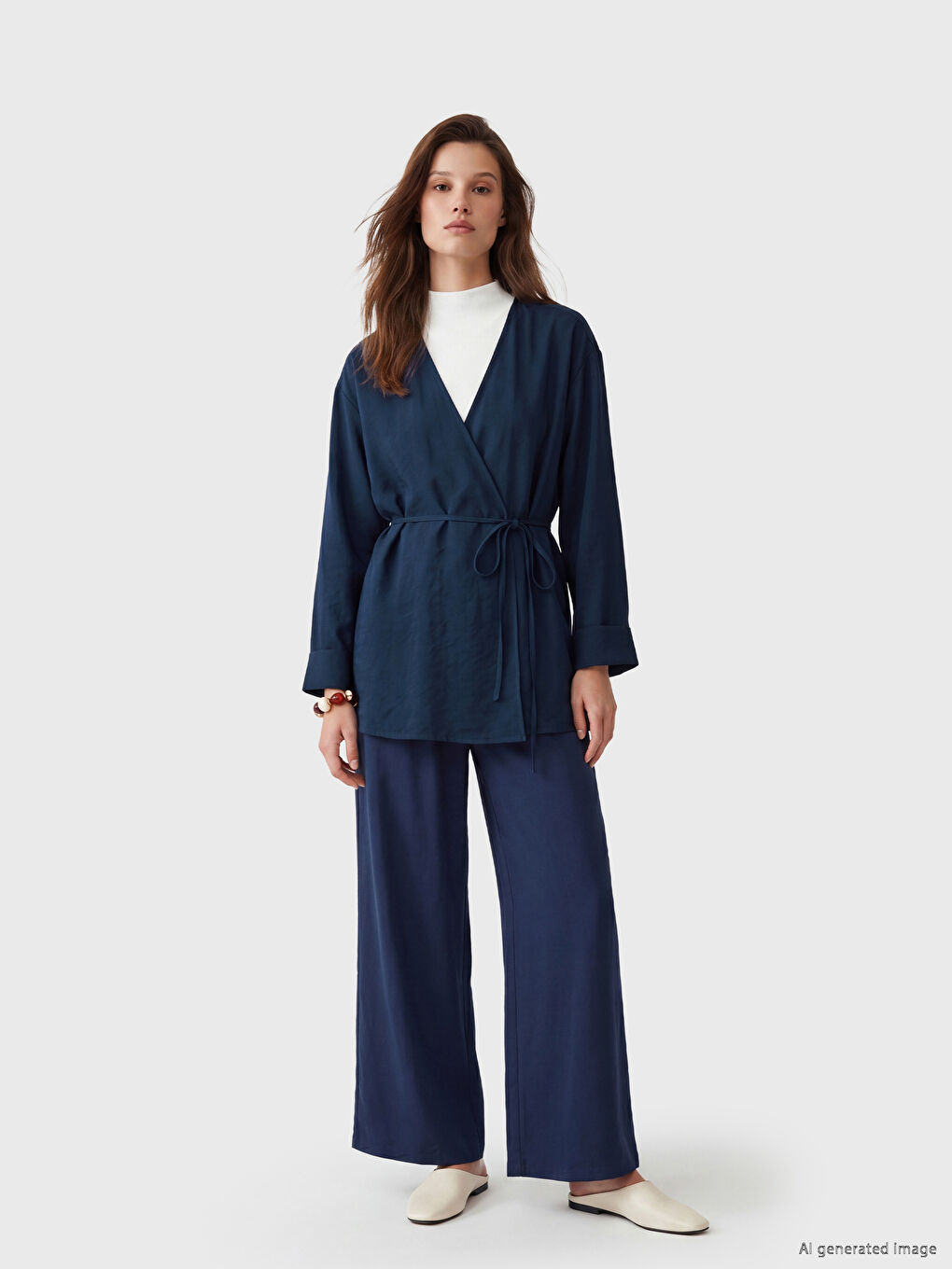 Double Breasted Textured Modal Blend Women's Kimono-1