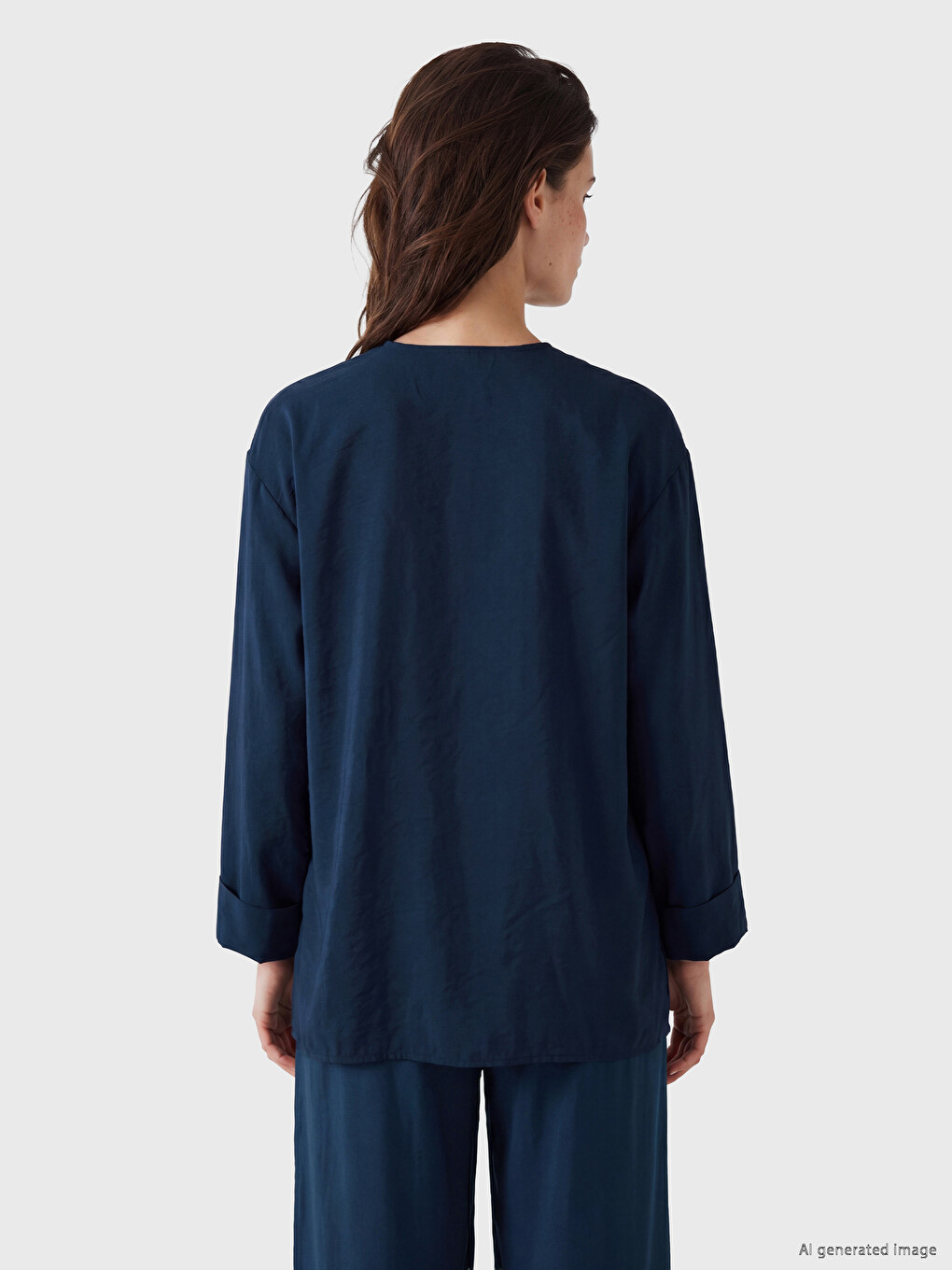 Lacivert Kruvaze Yaka Dokulu Modal Karışımlı Kadın Kimono-3