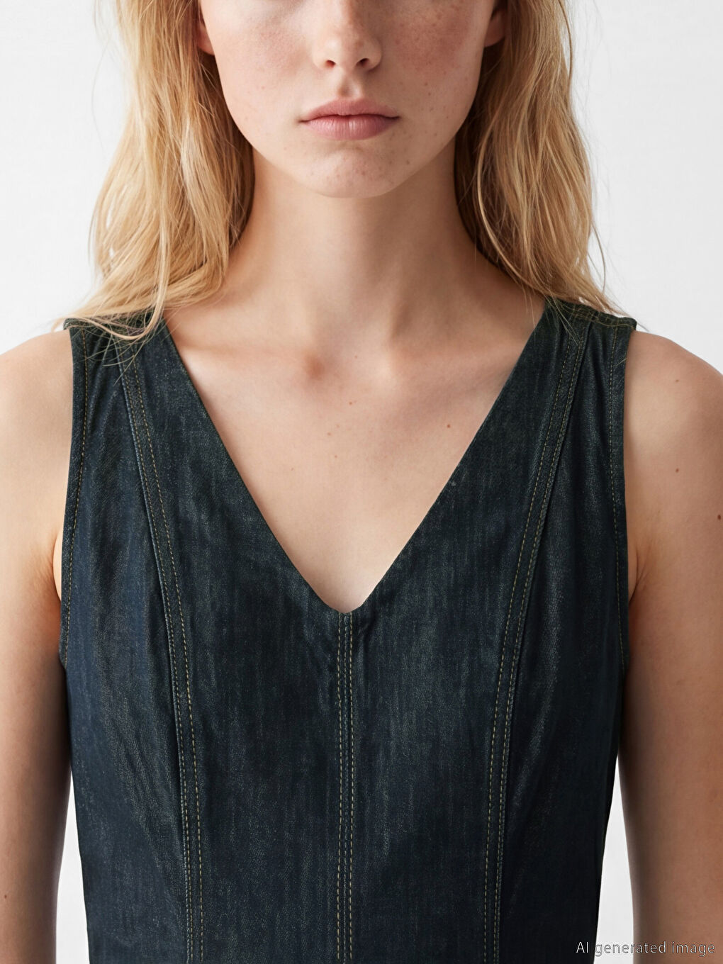 Lacivert V Yaka A Kesim Jean Elbise-2