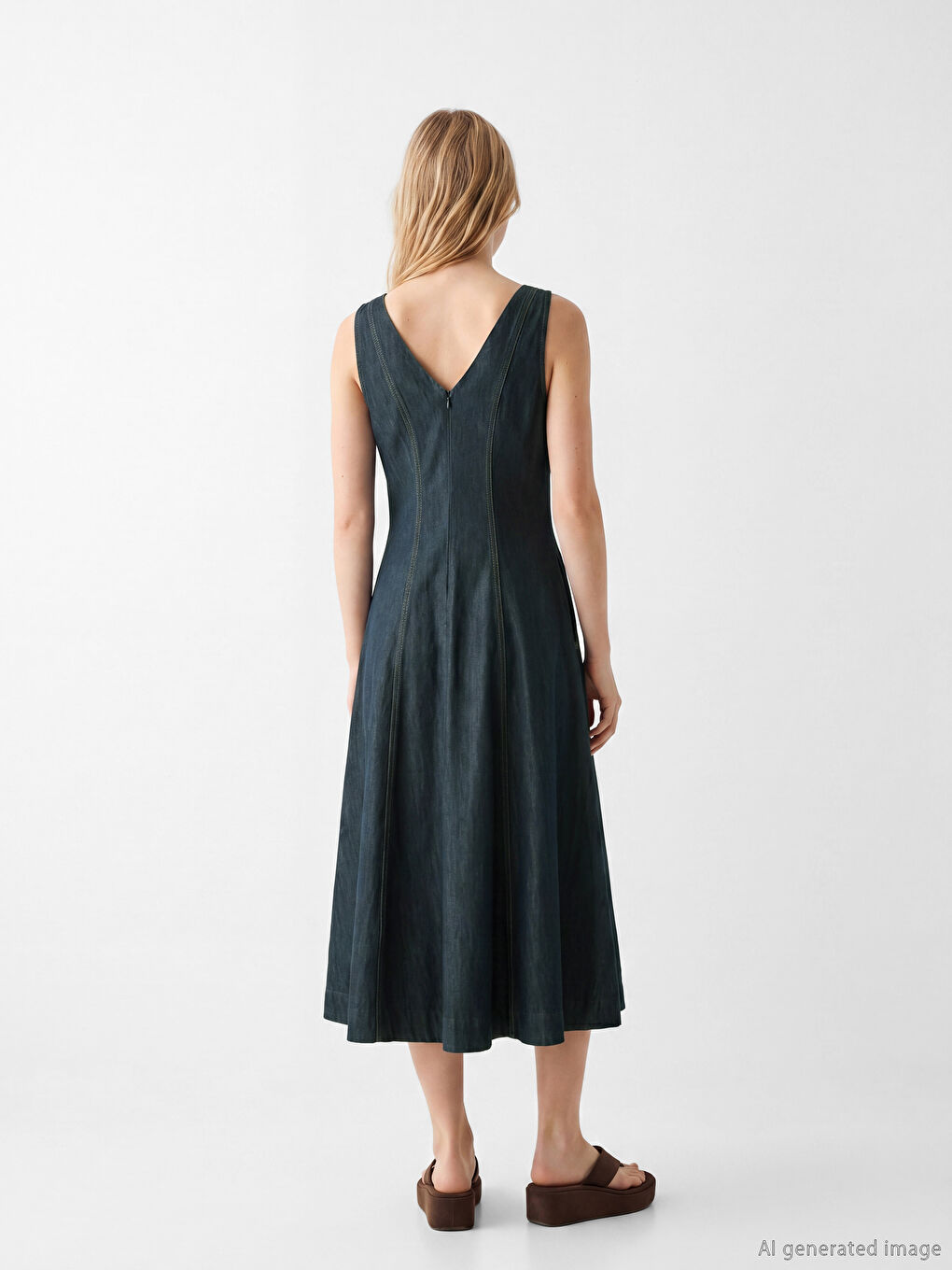 Lacivert V Yaka A Kesim Jean Elbise-3