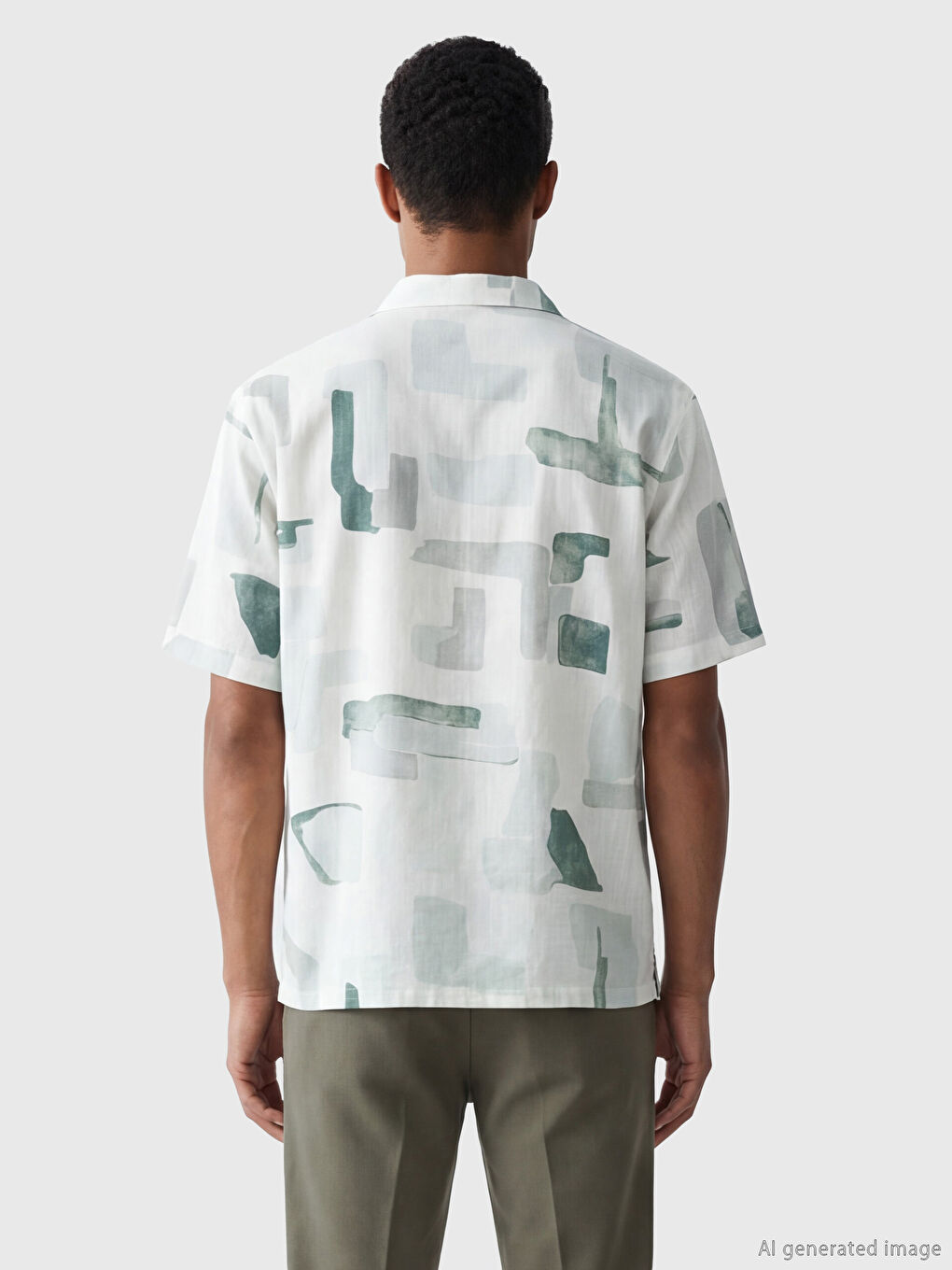 Yeşil Regular Fit Resort Yaka Desenli  Erkek Gömlek-2