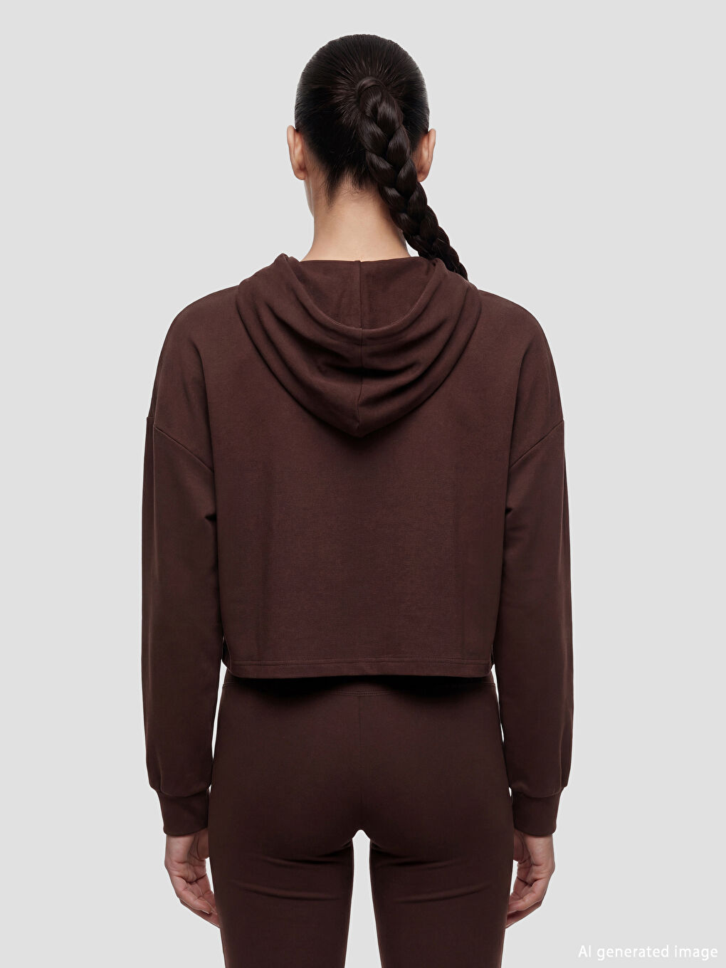 Kahverengi Kapüşonlu Soft Touch Kadın Fermuarlı Sweatshirt-3