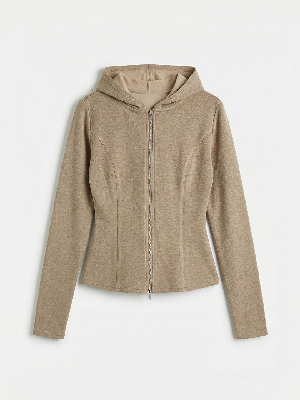 Kahverengi Parmak Geçmeli Soft Touch Kadın Fermuarlı Sweatshirt-4