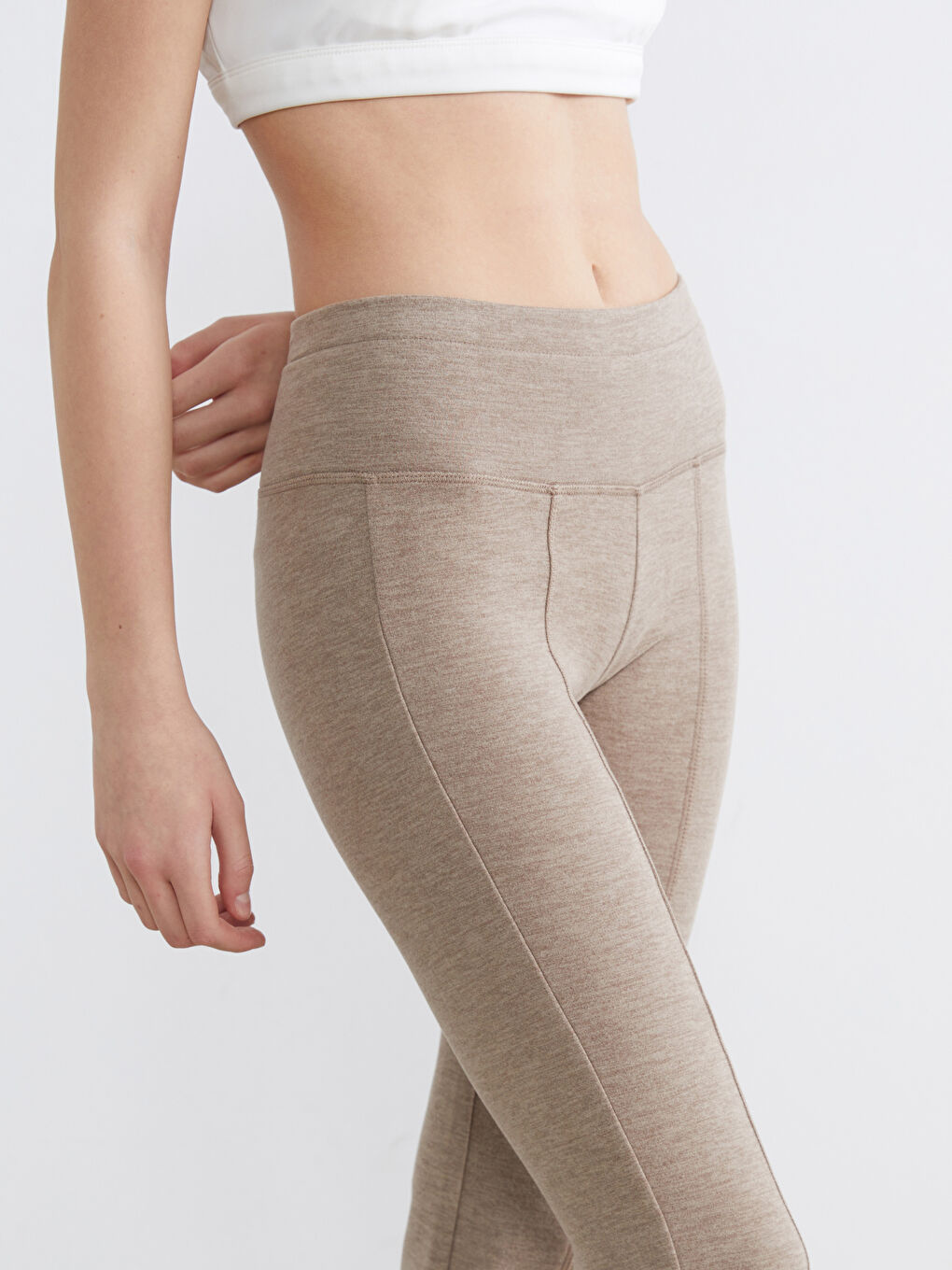 Kahverengi Beli Lastikli İspanyol Paça Kadın Spor Tayt-2