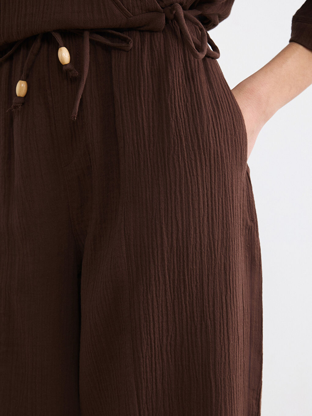 Kahverengi Beli Lastikli Kadın Pantolon-2