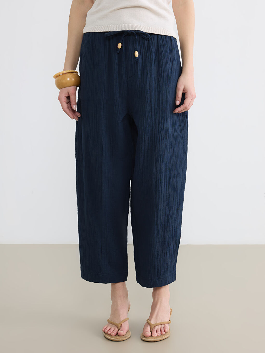 Lacivert Beli Lastikli Kadın Pantolon-1