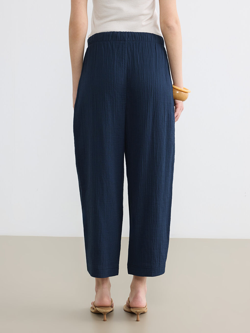 Lacivert Beli Lastikli Kadın Pantolon-3