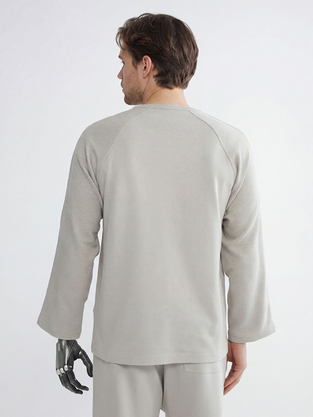 Bej Kolay Giyilebilir Yanlardan Cırt Bantlı Erkek Sweatshirt-6