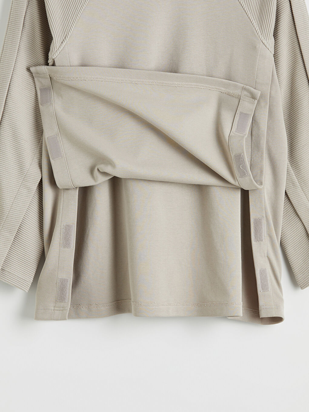 Bej Kolay Giyilebilir Yanlardan Cırt Bantlı Erkek Sweatshirt-9