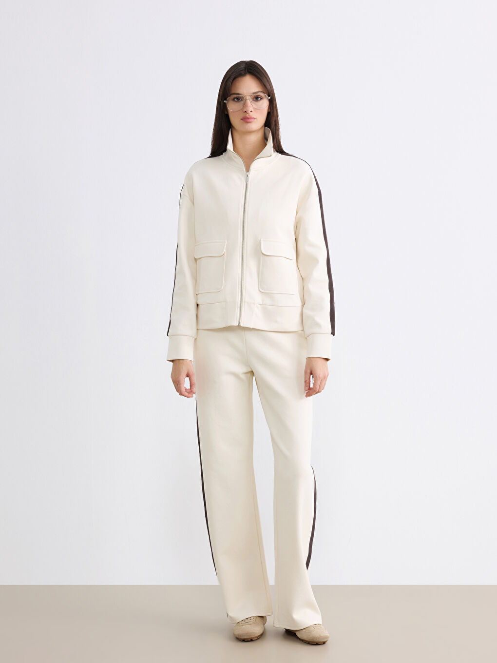 Women's Funnel Neck Zip-Up Sweatshirt-1