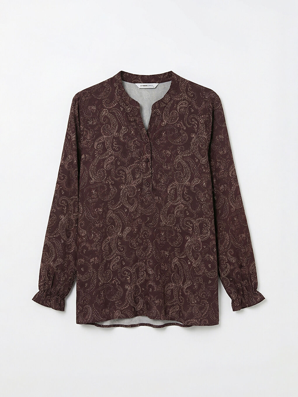 Bordo Kaçık Yaka Desenli Bluz