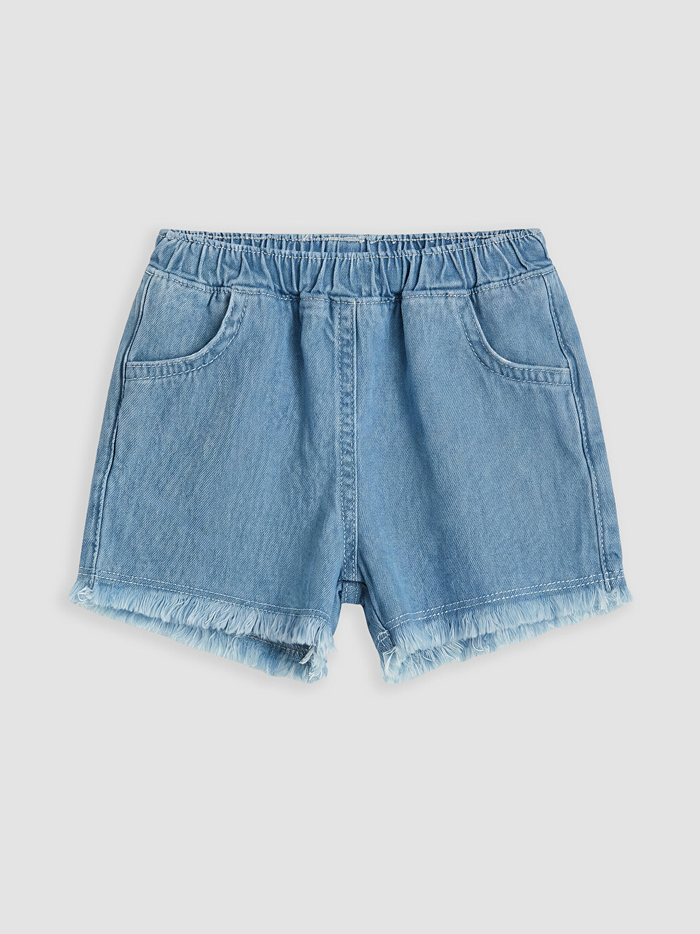 İndigo Beli Lastikli Kız Bebek Jean Şort