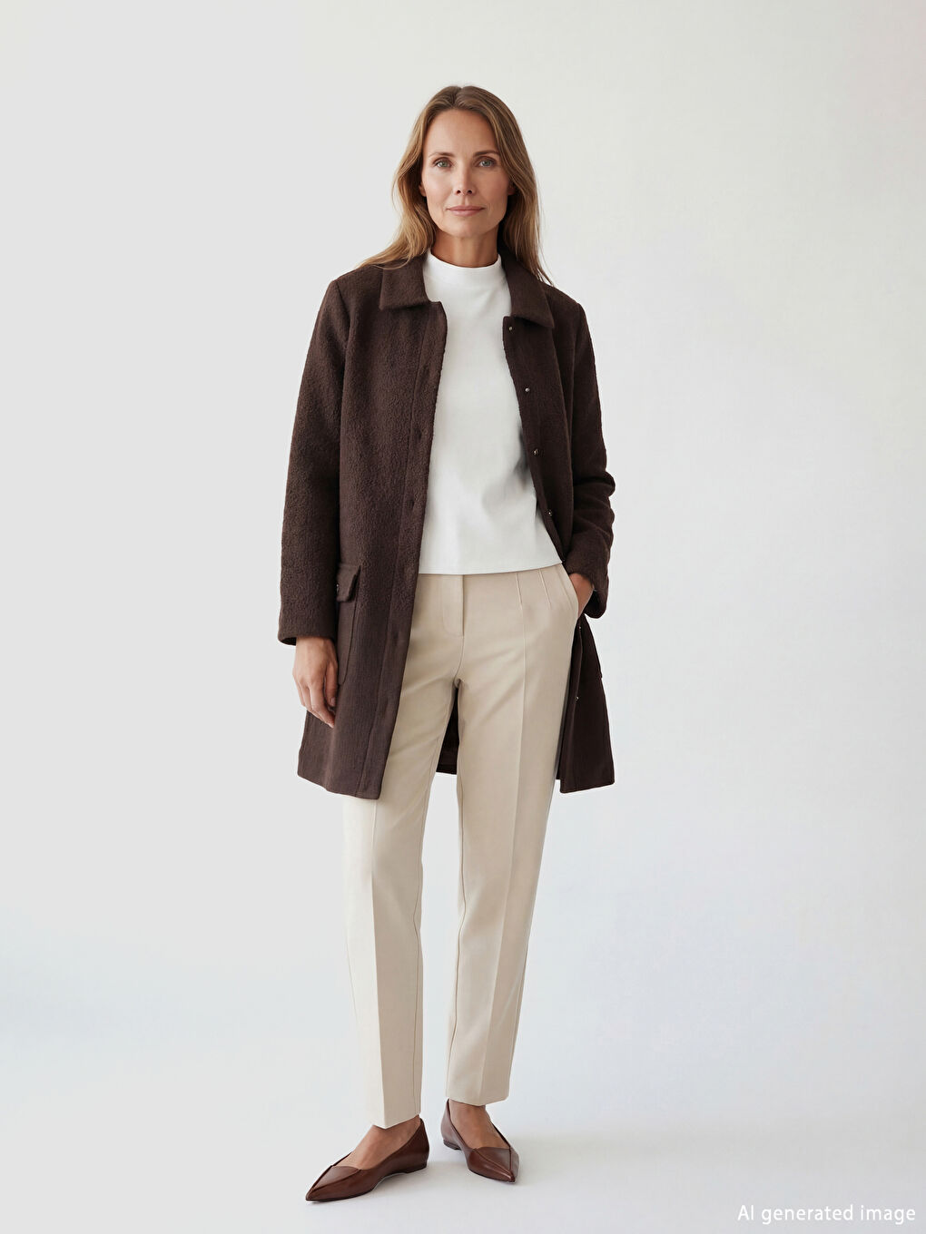 Kahverengi Gömlek Yaka Dokulu Kadın Triko Hırka	-1