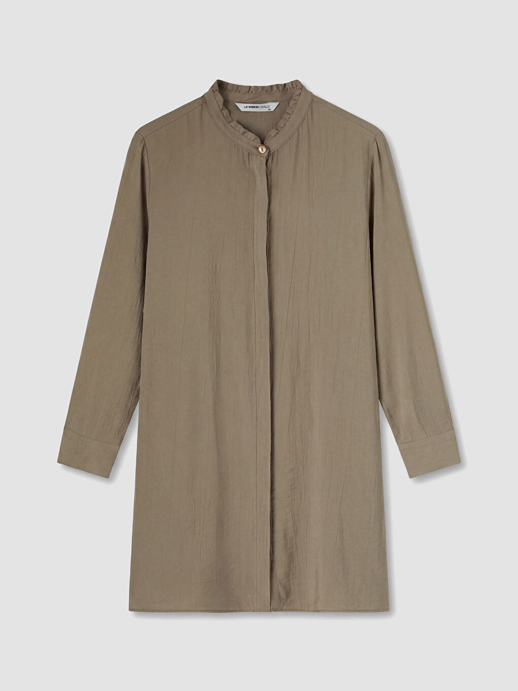 Kahverengi Fırfırlı Hakim Yaka Kadın Gömlek Tunik