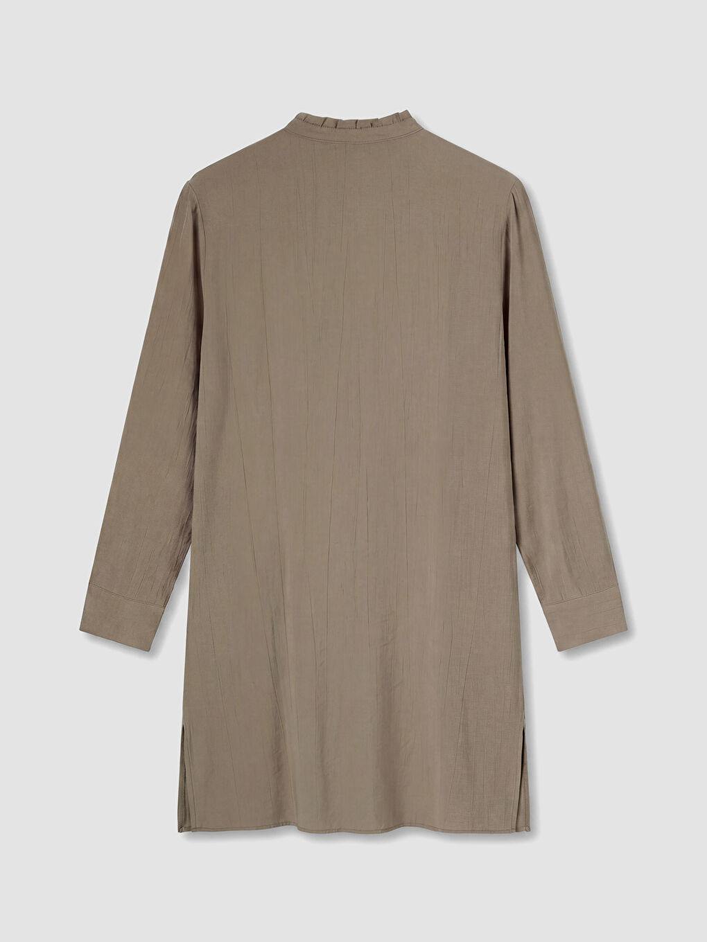 Kahverengi Fırfırlı Hakim Yaka Kadın Gömlek Tunik-1