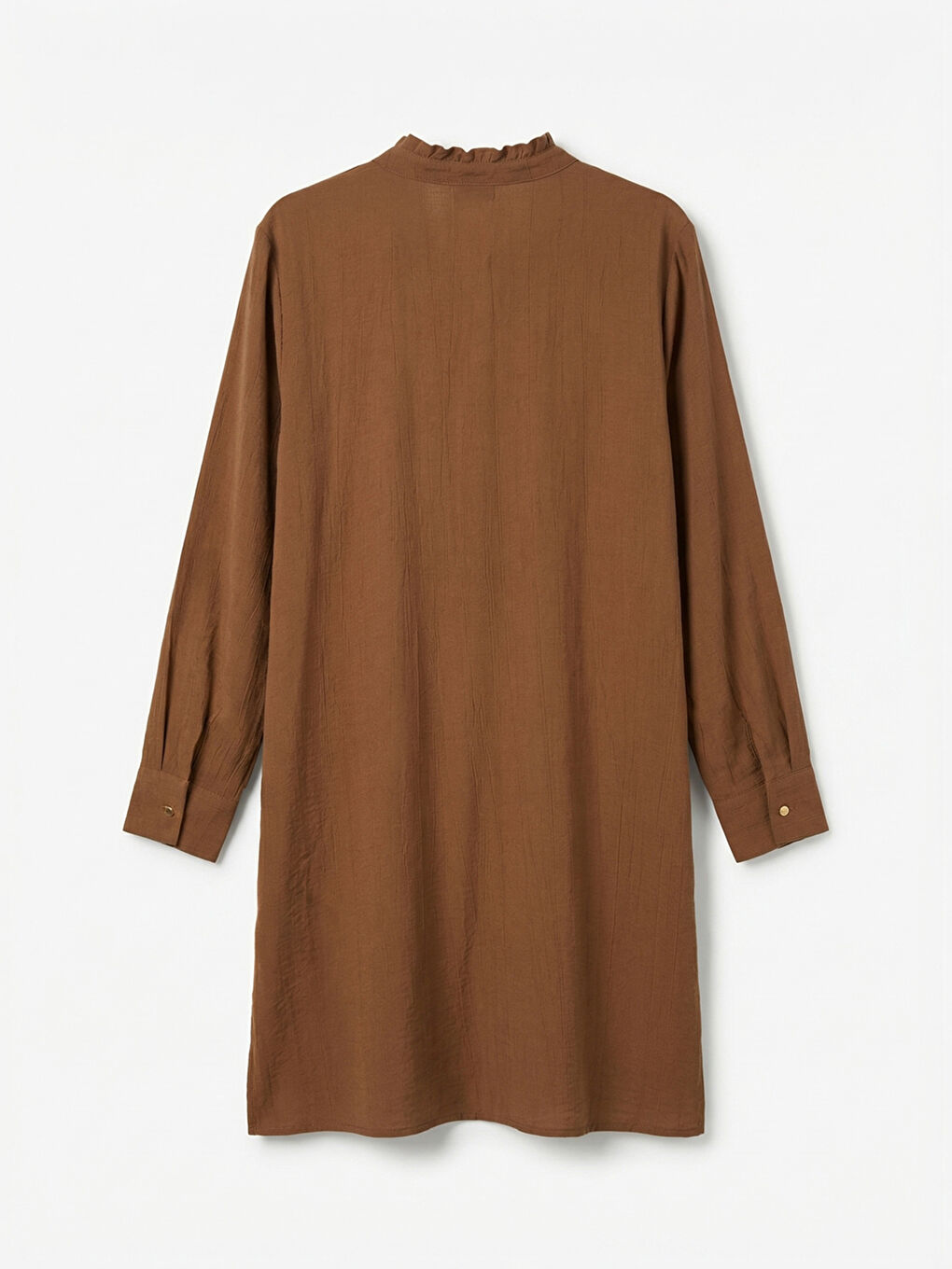 Kahverengi Fırfırlı Hakim Yaka Kadın Gömlek Tunik-1