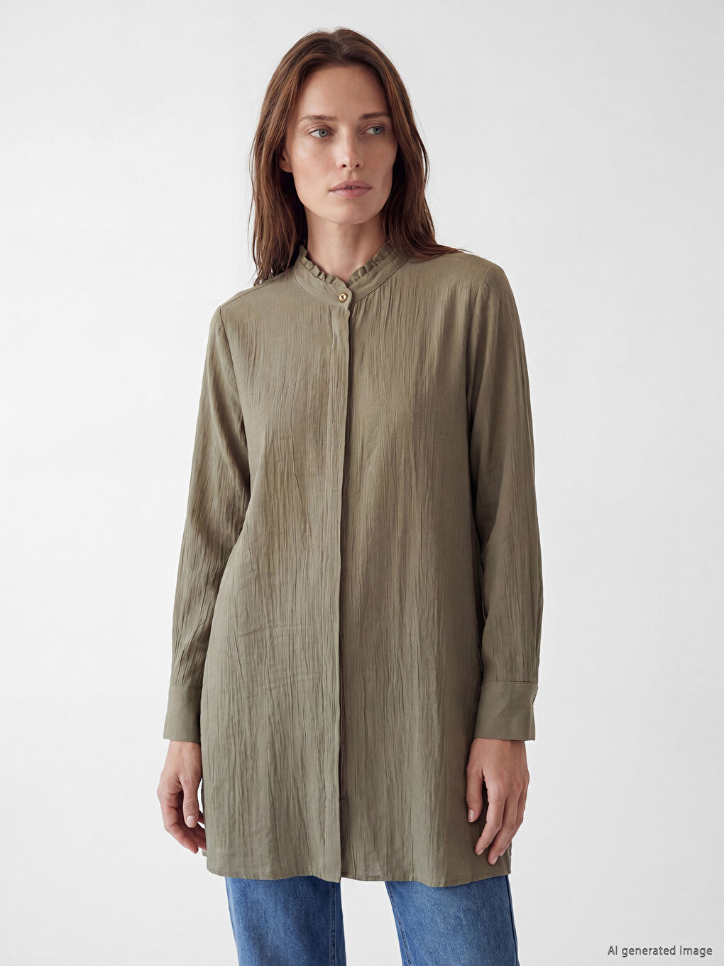 Frilled Grandad Collar Women's Shirt Tunic