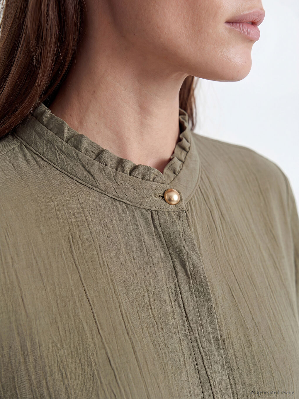 Frilled Grandad Collar Women's Shirt Tunic-2