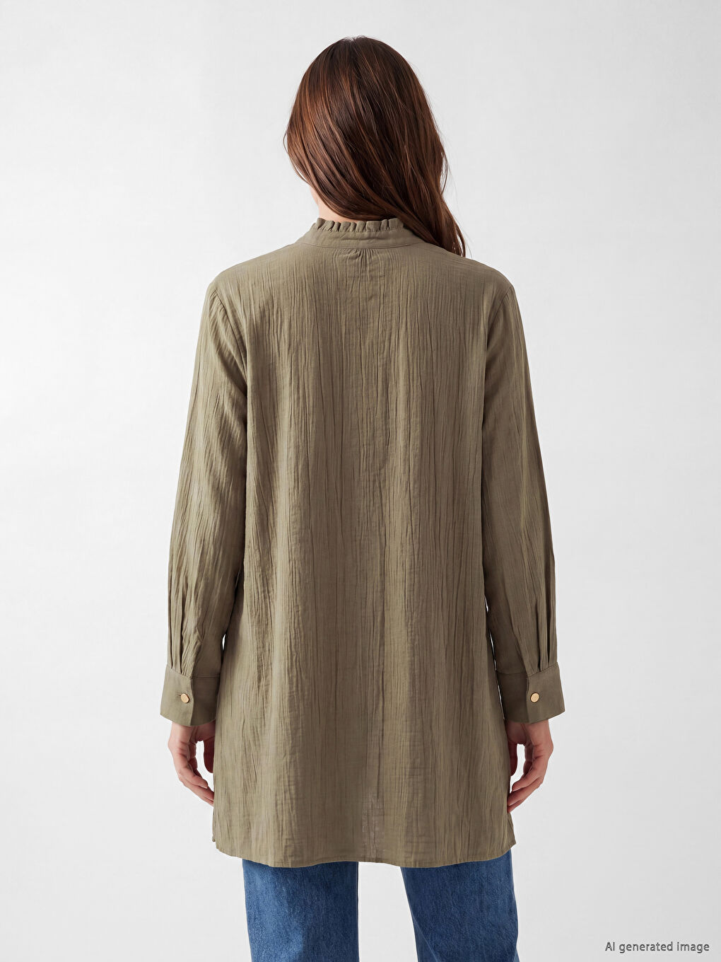 Frilled Grandad Collar Women's Shirt Tunic-3