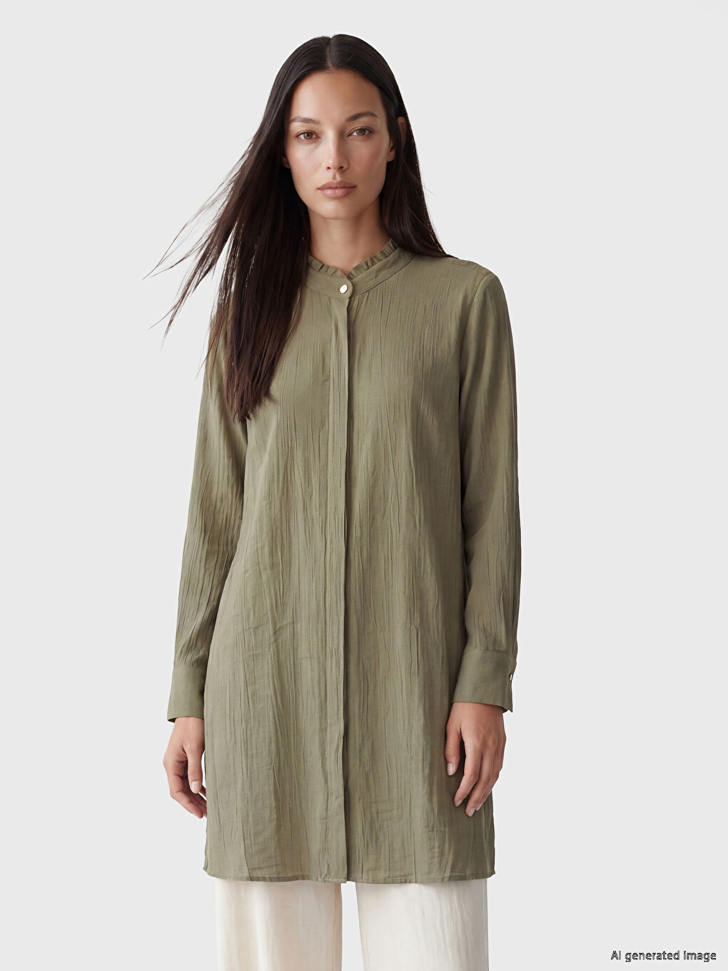 Frilled Grandad Collar Women's Shirt Tunic-1