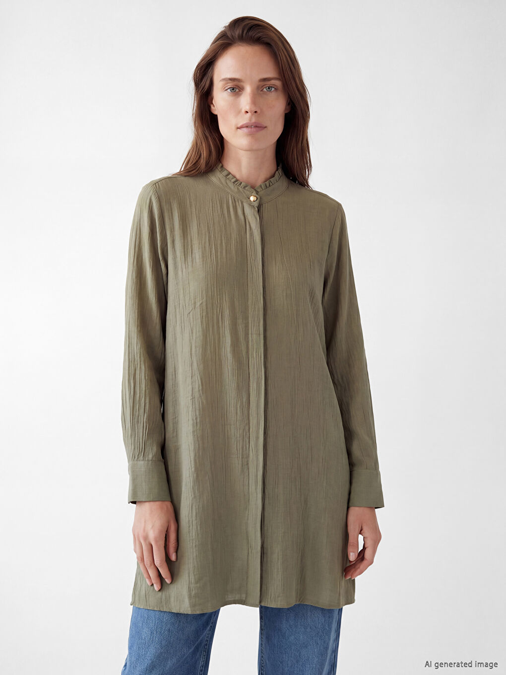 Frilled Grandad Collar Women's Shirt Tunic