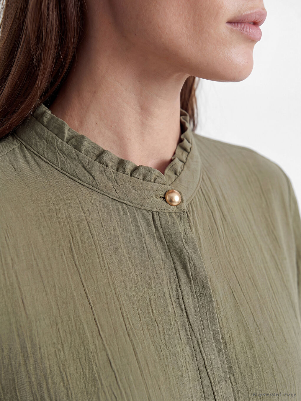 Frilled Grandad Collar Women's Shirt Tunic-2