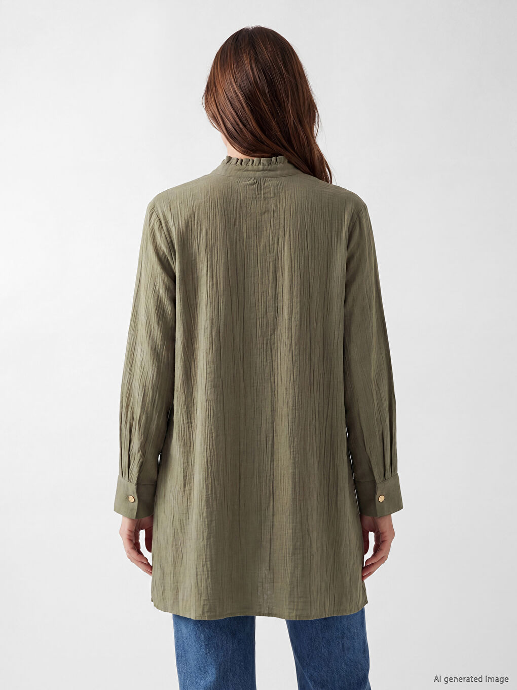 Frilled Grandad Collar Women's Shirt Tunic-3