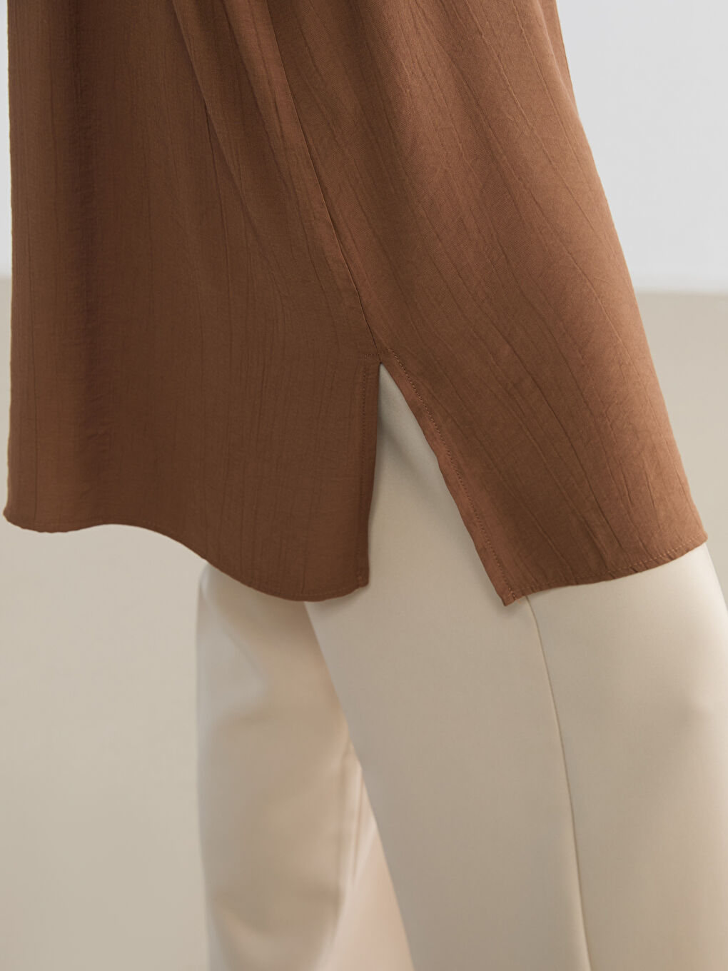 Ruffled Mandarin Collar Women's Tunic Shirt-2