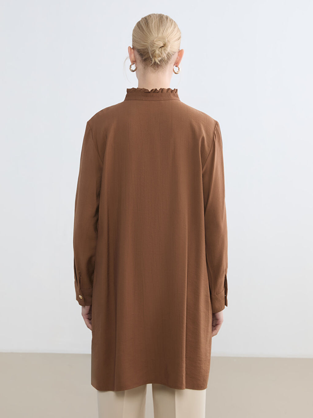 Ruffled Mandarin Collar Women's Tunic Shirt-3