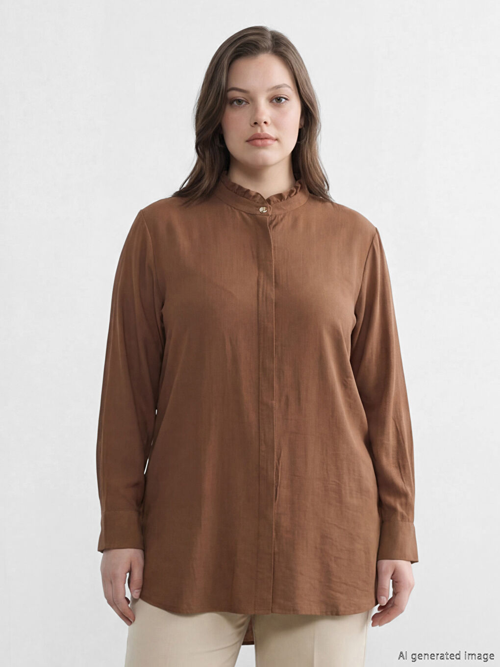 بلوزة نسائية بكشكشة وياقة ماندارين-1