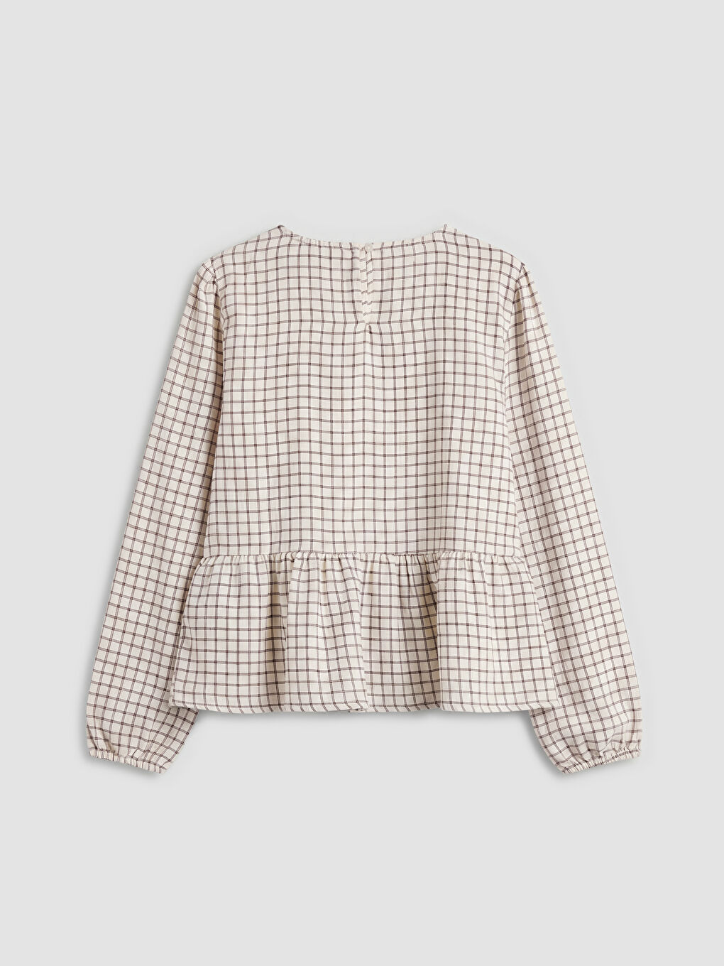 Ekru Fiyonk Detaylı Ekose Kız Çocuk Bluz-1