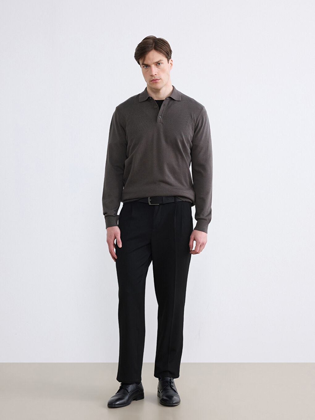 Haki Polo Yaka Erkek Triko Kazak-1