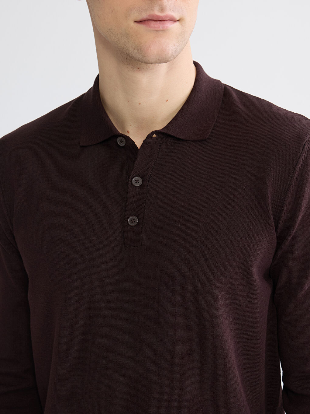 Kahverengi Polo Yaka Erkek Triko Kazak-2