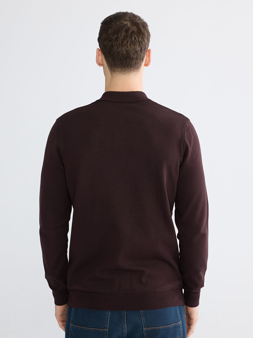 Kahverengi Polo Yaka Erkek Triko Kazak-3