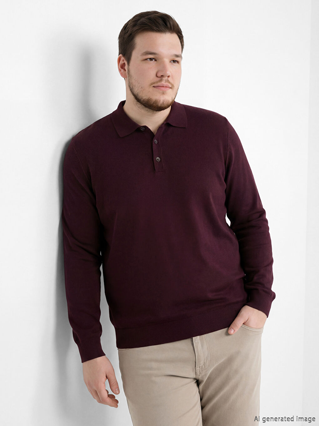 Bordo Polo Yaka Erkek Triko Kazak-1