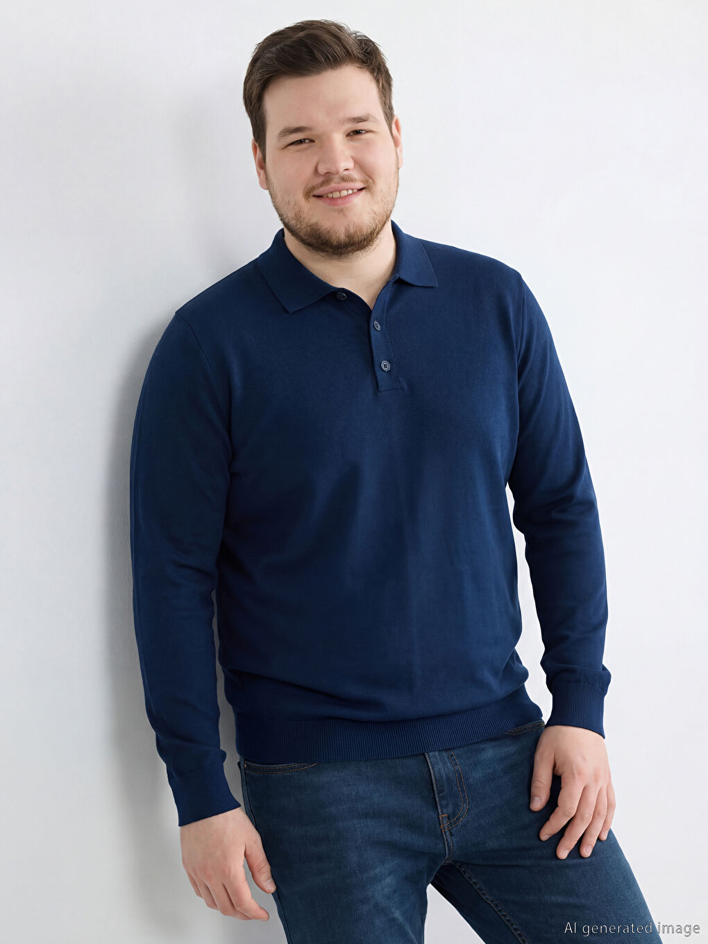 Lacivert Polo Yaka Erkek Triko Kazak-1