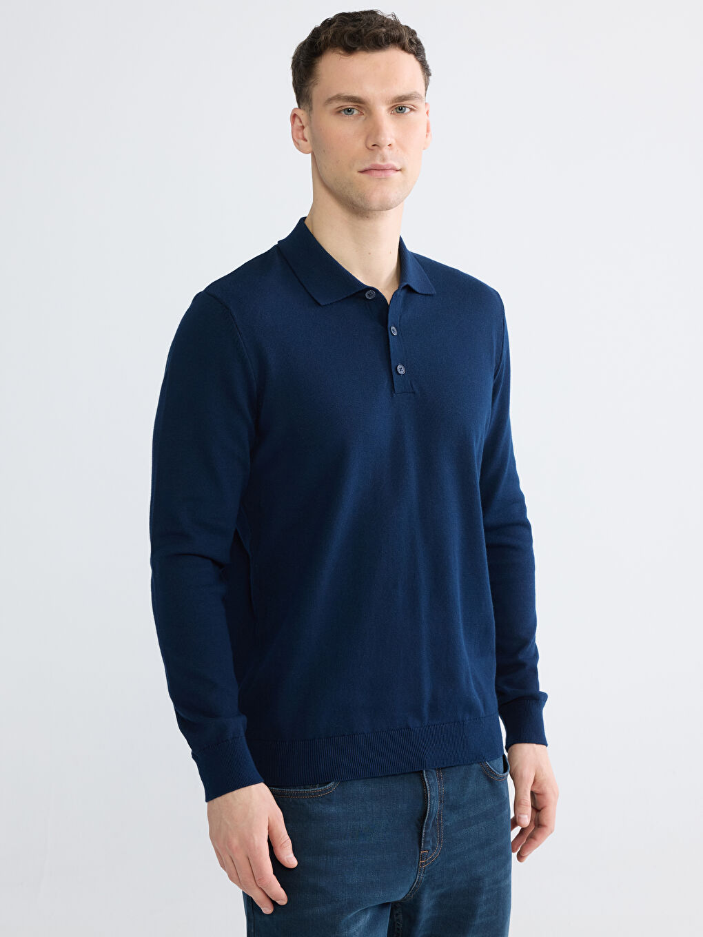 Lacivert Polo Yaka Erkek Triko Kazak