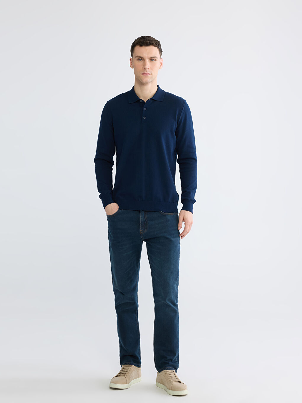 Lacivert Polo Yaka Erkek Triko Kazak-3