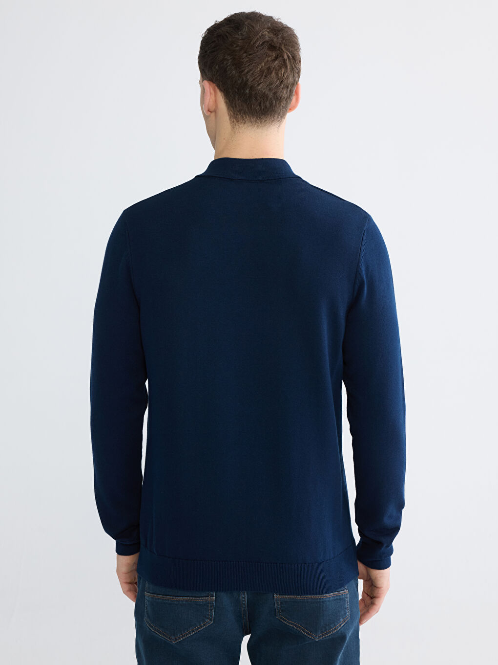 Lacivert Polo Yaka Erkek Triko Kazak-5