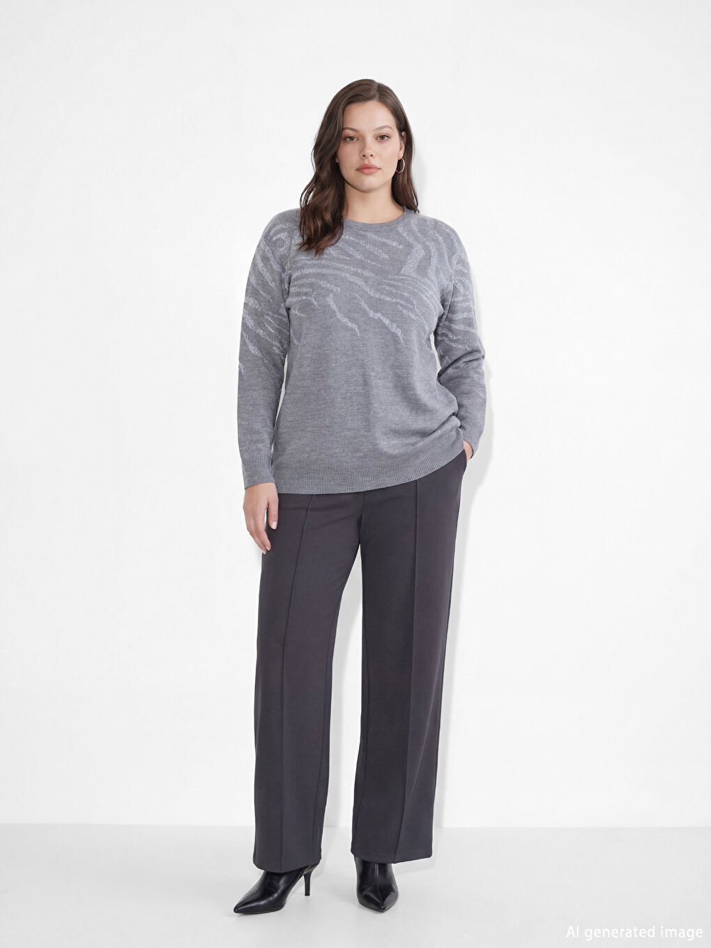 Antrasit Beli Lastikli Geniş Paça Kadın Pantolon	-1