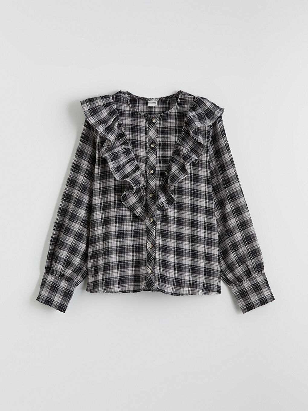 Ekru Kız Çocuk Ekose Fırfırlı Poplin Gömlek