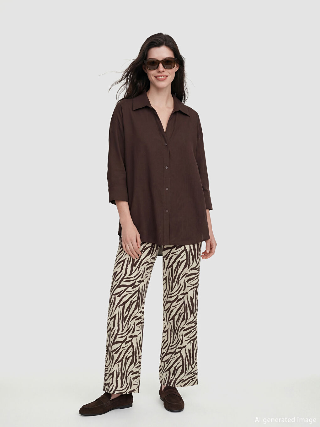 Kahverengi Oversize Kadın Gömlek		
-1