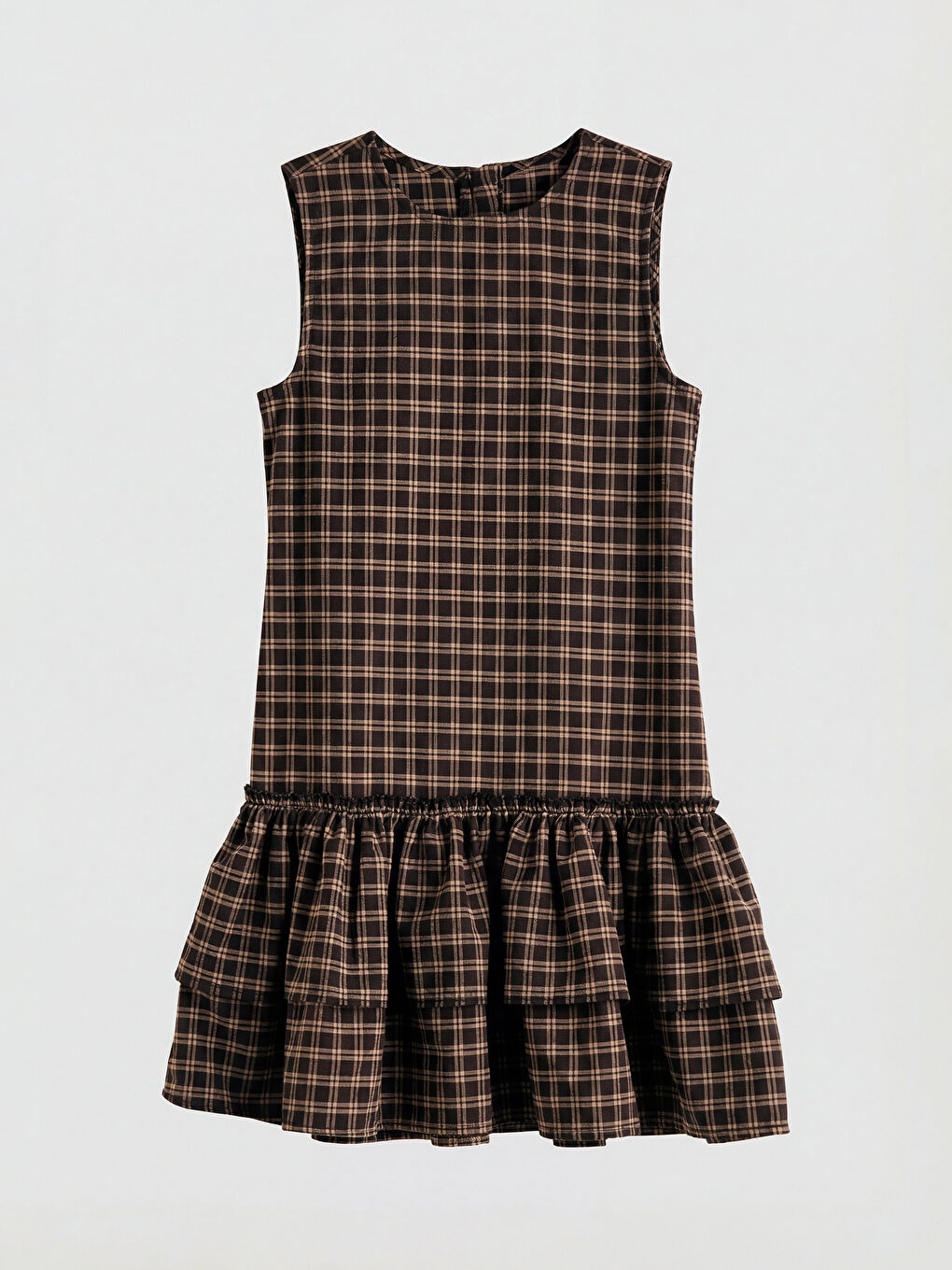 Kahverengi Kız Çocuk Ekose Katkat Elbise-2